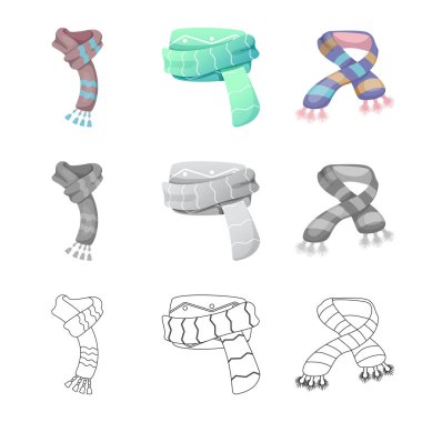 Eşarp ve şal sembolü yalıtılmış nesne. Eşarp ve aksesuar hisse senedi vektör çizim koleksiyonu.