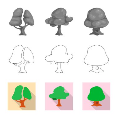 Ağaç ve doğa işareti vektör tasarımı. Ağaç ve taç hisse senedi vektör çizim topluluğu.