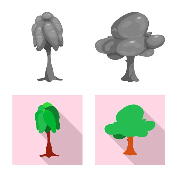 Ilustração vetorial de árvore e sinal de natureza. Conjunto de árvore e coroa estoque vetor ilustração . — Vetor de Stock