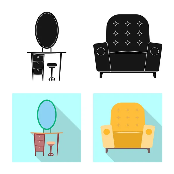 Projeto vetorial de mobiliário e símbolo de apartamento. Coleção de móveis e ilustração do vetor de estoque em casa . —  Vetores de Stock
