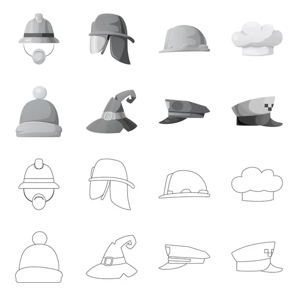 Ilustración vectorial del logotipo de la cabeza y la tapa. Colección de casco y accesorio símbolo de stock para web . — Archivo Imágenes Vectoriales