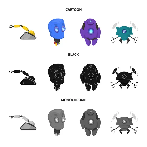 Diseño vectorial de robot y logotipo de fábrica. Conjunto de robot e ilustración de vector de stock espacial . — Vector de stock