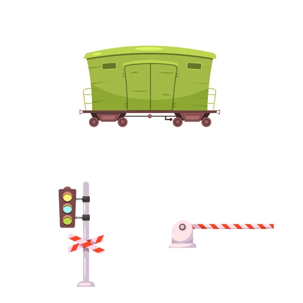 Vector ontwerp van trein en station logo. Set van trein en ticket stock vectorillustratie. — Stockvector