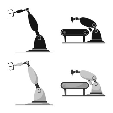Robot ve fabrika simge vektör Illustration. Robot ve uzay hisse senedi vektör çizim seti.