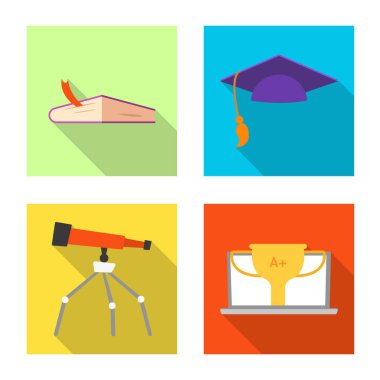 Eğitim ve öğrenme logo izole nesne. Eğitim ve hisse senedi için okul vektör simge kümesi.