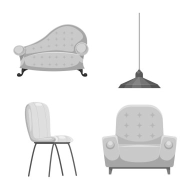 Vektör tasarım mobilya ve daire sembolü. Mobilya ve hisse senedi için ev vektör simge kümesi.