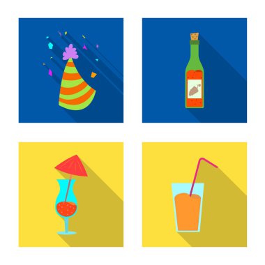 Parti ve Doğum günü logo vektör tasarımı. Parti ve kutlama hisse senedi vektör çizim seti.