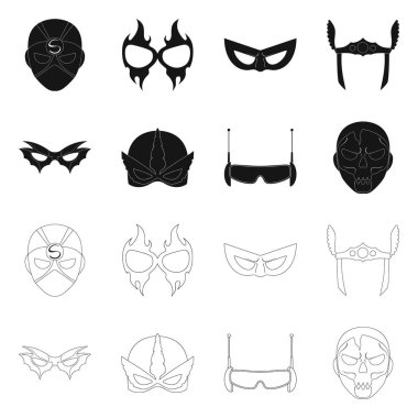 Bir kahraman ve maske işaret illüstrasyon vektör. Web için kahraman ve süper kahraman hisse senedi simgesi kümesi.