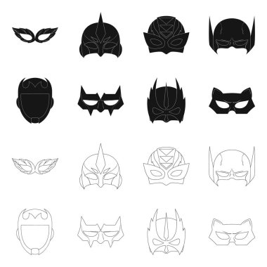 Bir kahraman ve maske işaret illüstrasyon vektör. Kahraman ve süper kahraman hisse senedi vektör çizim topluluğu.