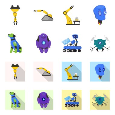 Robot ve fabrika sembolü yalıtılmış nesne. Hisse senedi için robot ve uzay vektör simge topluluğu.