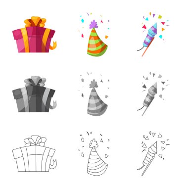 Yalıtılmış nesne parti ve Doğum günü kutsal kişilerin resmi. Hisse senedi için kutlama ve parti vektör simge kümesi.