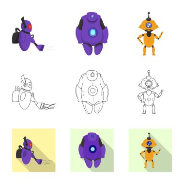 Robot ve fabrika simgesi yalıtılmış nesne. Robot ve uzay hisse senedi simgesi için web topluluğu.