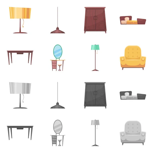 Ilustración vectorial de muebles y logotipo del apartamento. Colección de muebles y el icono del vector del hogar para la acción . — Vector de stock