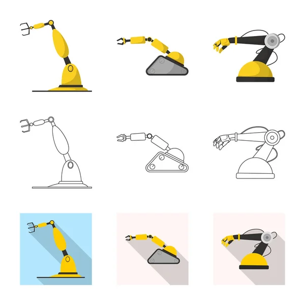 Progettazione vettoriale di robot e logo di fabbrica. Set di robot e lo spazio stock vettoriale illustrazione . — Vettoriale Stock