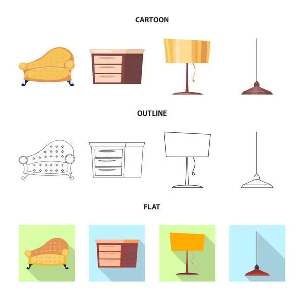 Vektorillustration von Möbeln und Wohnungsschildern. Set von Möbeln und Home Stock Symbol für das Web. — Stockvektor