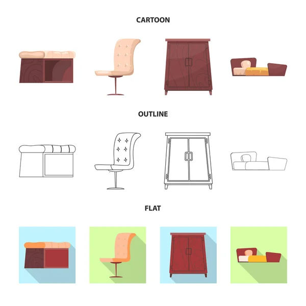 Illustrazione vettoriale dei mobili e dell'icona dell'appartamento. Set di mobili e home stock simbolo per il web . — Vettoriale Stock