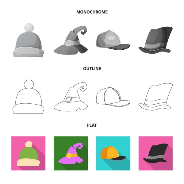 모자와 모자 로그인의 일러스트 벡터. 헤드 기어와 액세서리 재고 벡터 일러스트 레이 션의 설정. — 스톡 벡터