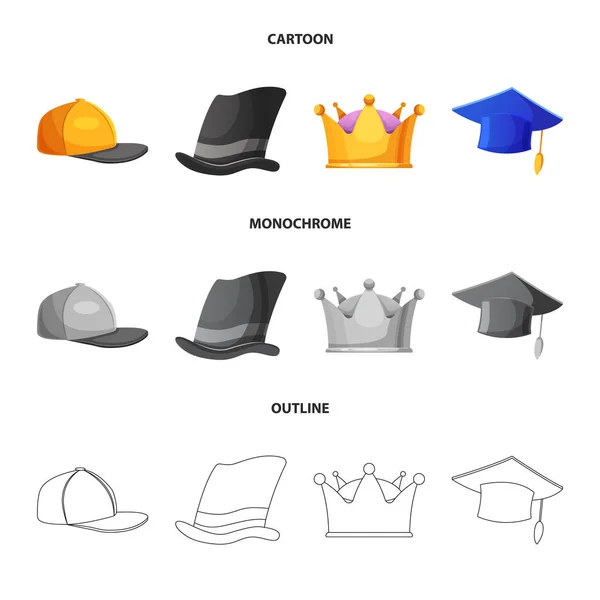 Vector design of headgear and cap logo. Collection of headgear and accessory vector icon for stock. — Stock Vector