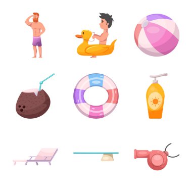 Yalıtılmış nesne havuzu ve logo yüzme. Hisse senedi için havuz ve etkinlik vektör simge topluluğu.