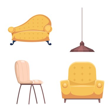 Mobilya ve daire logo vektör tasarımı. Mobilya ve hisse senedi için ev vektör simge kümesi.