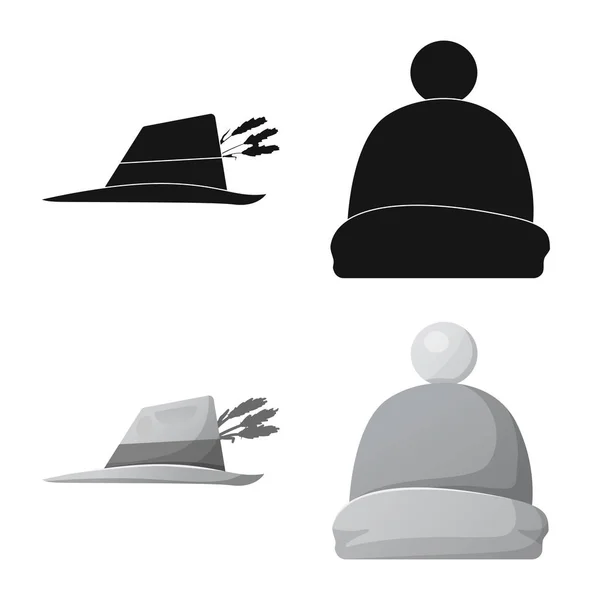 Objet isolé de coiffure et logo de casquette. Ensemble de couvre-chefs et accessoire stock symbole pour la toile . — Image vectorielle