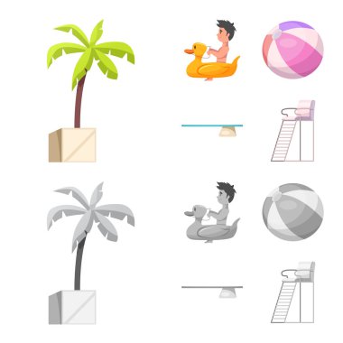 Yalıtılmış nesne havuzu ve yüzme simgesi. Hisse senedi için havuz ve etkinlik vektör simge kümesi.