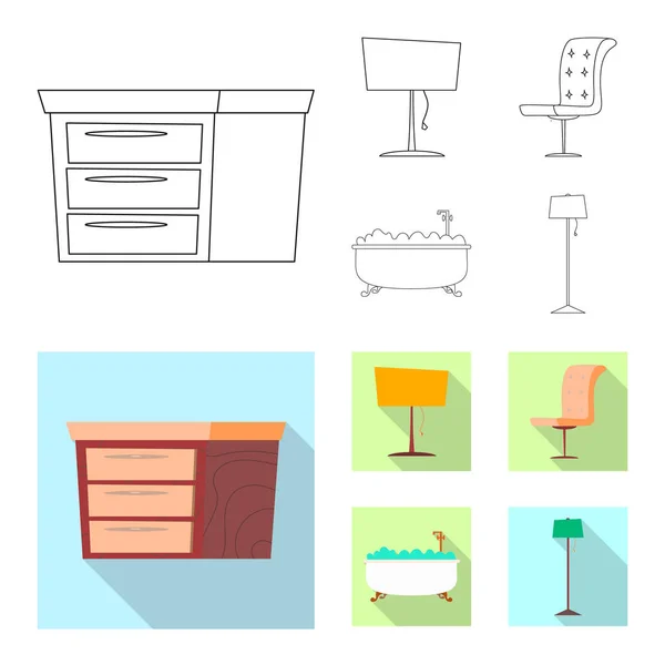 Objet isolé de mobilier et logo appartement. Ensemble de meubles et symbole de stock de maison pour le web . — Image vectorielle