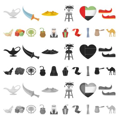 Ülke Birleşik Arap Emirlikleri karikatür set koleksiyonu tasarım için simgeler. Turizm ve cazibe simge stok web illüstrasyon vektör.