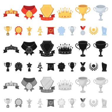 Kupalar ve ödüller set koleksiyonu tasarım için simgeleri karikatür. Sembol stok web illüstrasyon vektör ödül ve başarı.
