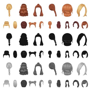 Set koleksiyonu tasarım için kadın saç modeli çizgi film simgeler. Şık saç kesimi vektör simge stok web çizimi.