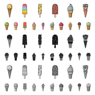 Set koleksiyonu tasarım için farklı dondurma karikatür simgeler. Tatlı ve tatlılık sembol stok web illüstrasyon vektör.