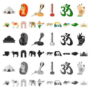 Set koleksiyonu tasarım için ülke Hindistan karikatür simgeler. Hindistan ve dönüm noktası sembol stok web illüstrasyon vektör.