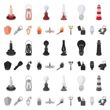Set koleksiyonu tasarım için ışık kaynağı karikatür simgeler. Işık ve ekipman sembol stok web illüstrasyon vektör.