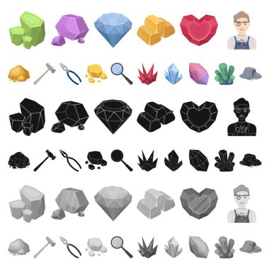 Değerli mineraller set koleksiyonu tasarım için simgeleri karikatür. Kuyumcu ve ekipman sembol stok web illüstrasyon vektör.