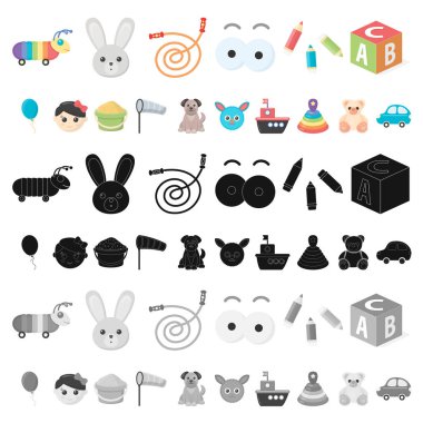 Çocuk s oyuncak karikatür simgeleri set koleksiyonu tasarım için. Oyun ve önemsiz şey sembol stok web illüstrasyon vektör.