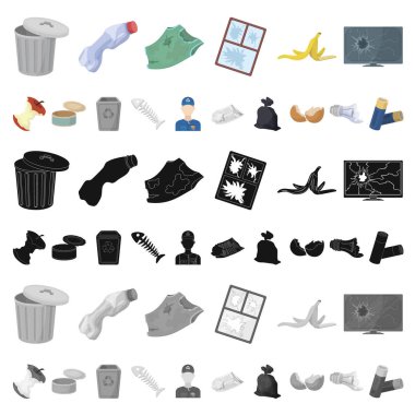 Çöp ve atık set koleksiyonu tasarım için simgeleri karikatür. Temizlik çöp vektör simge stok web çizimi.