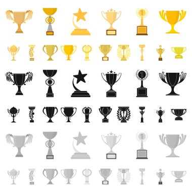 Set koleksiyonu tasarım için Gold Cup çizgi film simgeler. Kazananlar Kupası vektör simge stok web çizim.