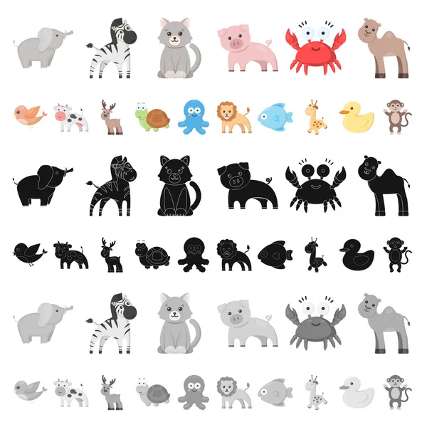 Set koleksiyonu tasarım için bir gerçekçi olmayan Karikatür hayvan simgeler. Oyuncak hayvanlar sembol stok web illüstrasyon vektör. — Stok Vektör