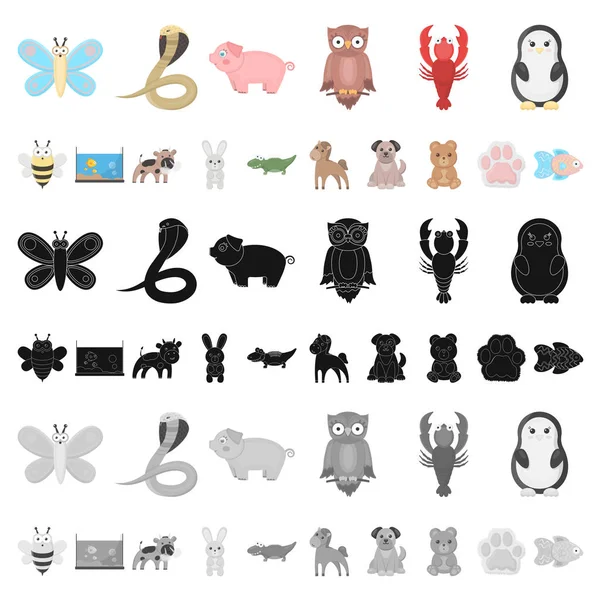 Iconos de animales de dibujos animados poco realistas en la colección de conjuntos para el diseño. Animales de juguete vector símbolo stock web ilustración . — Vector de stock