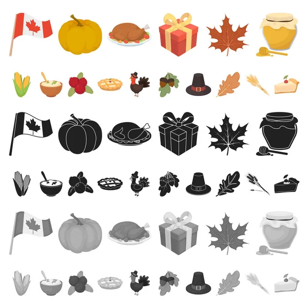 Kanada Thanksgiving Day tecknad ikoner i set insamling för design. Kanada och Tradition vektor symbol lager web illustration. — Stock vektor