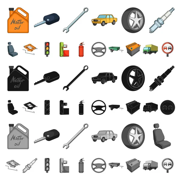 Voiture, icônes de dessin animé de véhicule dans la collection de jeu pour la conception. Voiture et équipement vectoriel symbole stock web illustration . — Image vectorielle