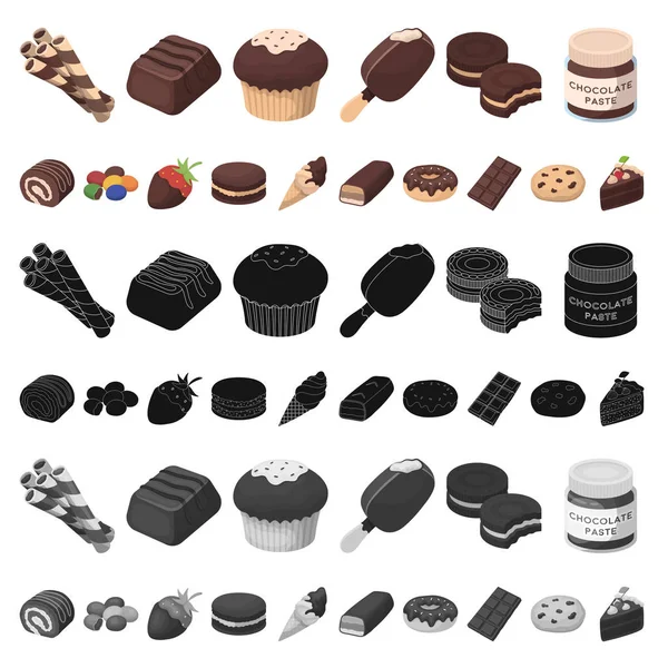 Iconos de dibujos animados Chocolate Posert en la colección de conjuntos para el diseño. Chocolate y dulces vector símbolo stock web ilustración . — Archivo Imágenes Vectoriales