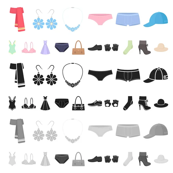Clothes and accessories cartoon icons in set collection for design. Shoes and decoration vector symbol stock web illustration. — Stock Vector