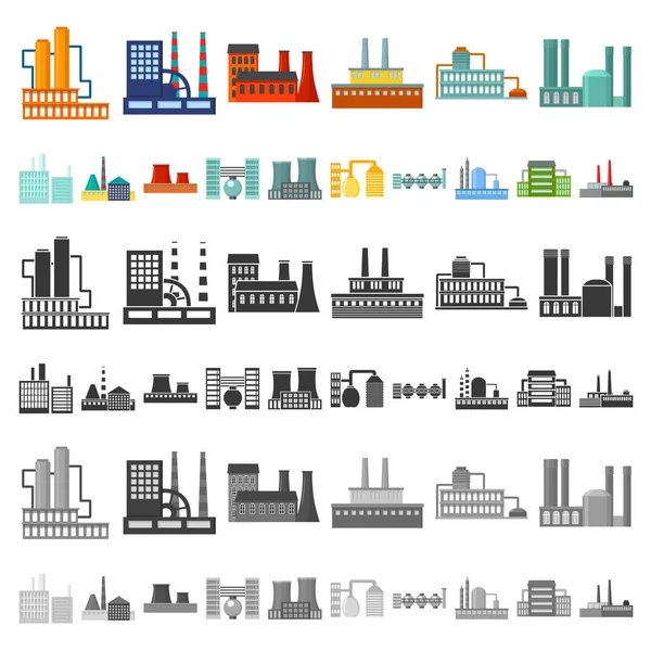Factory and facilities cartoon icons in set collection for design. Factory and equipment vector symbol stock web illustration. — Stock Vector