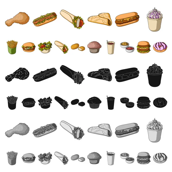 Iconos de dibujos animados de comida rápida en la colección de conjuntos para design.Food de productos semiacabados vector símbolo stock web ilustración . — Archivo Imágenes Vectoriales