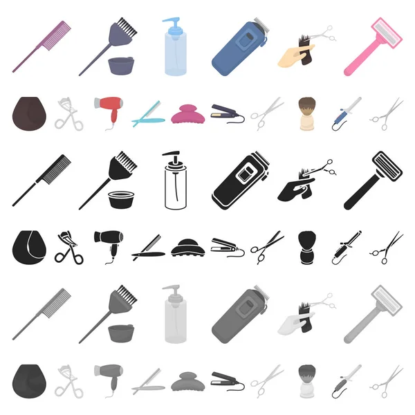 Peluquería y herramientas iconos de dibujos animados en la colección de conjuntos para design.Profession peluquero vector símbolo stock web ilustración . — Vector de stock