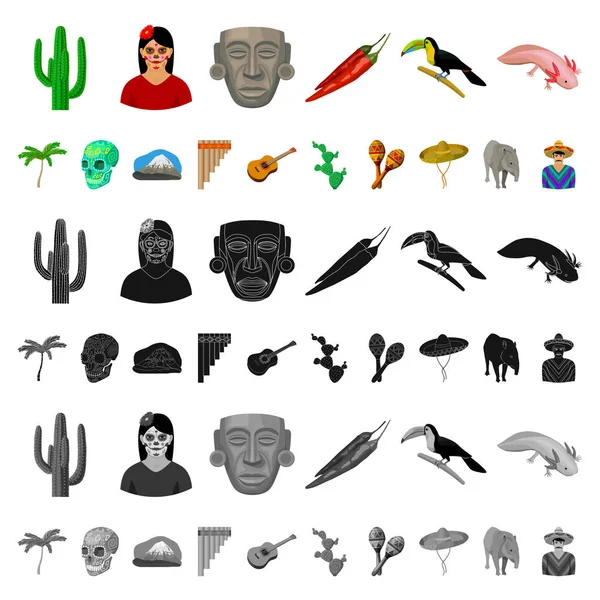 Land Mexico cartoon pictogrammen in set collectie voor design. Mexico en mijlpaal symbool voorraad web vectorillustratie. — Stockvector