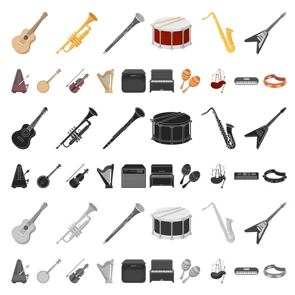 Ícones de desenho animado instrumento musical na coleção de conjuntos para design. String e Wind instrumento vetor símbolo web ilustração . —  Vetores de Stock