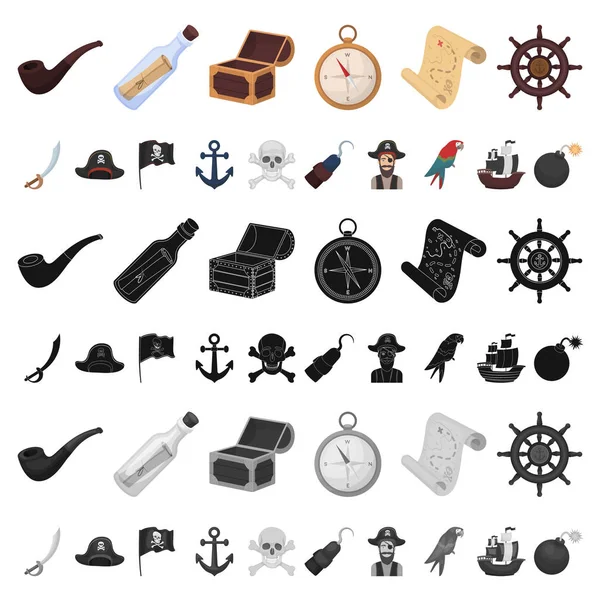 Pirate, sea robber cartoon icons in set collection for design. Treasures, attributes vector symbol stock web illustration. — Stock Vector