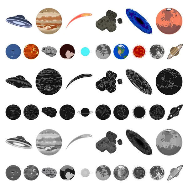 Bolygók a Naprendszer ikonok beállítása gyűjtemény, design rajzfilm. Kozmosz és csillagászat vektor szimbólum állomány honlap illusztráció. — Stock Vector
